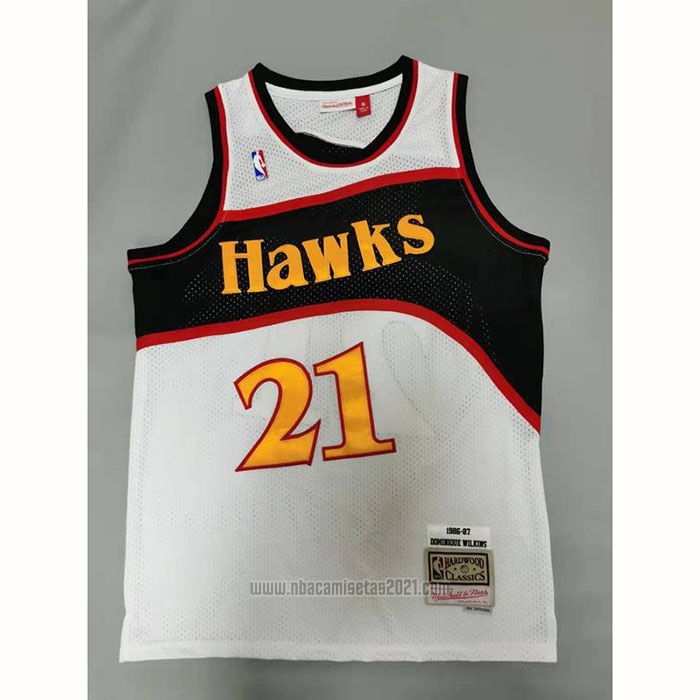 Camiseta Atlanta Hawks Dominique Wilkins #21 Mitchell & Ness 1986-87 Blanco